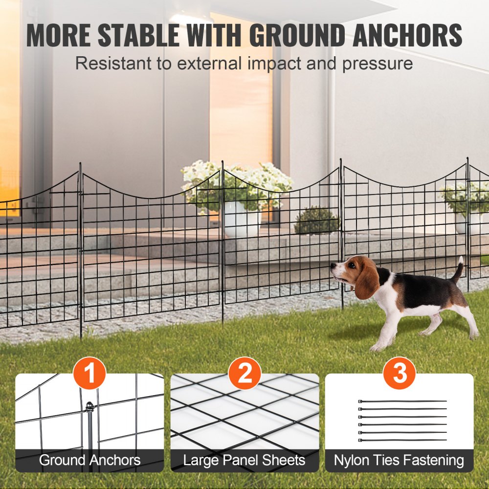 VEVOR Garden Fence, 36.6in(H) x29.5in(L) Animal Barrier Fence, Underground Decorative Garden Fencing with 2.5 Inch Spike Spacing, Metal Dog Fence for the Yard and Outdoor Patio, 5 Pack
