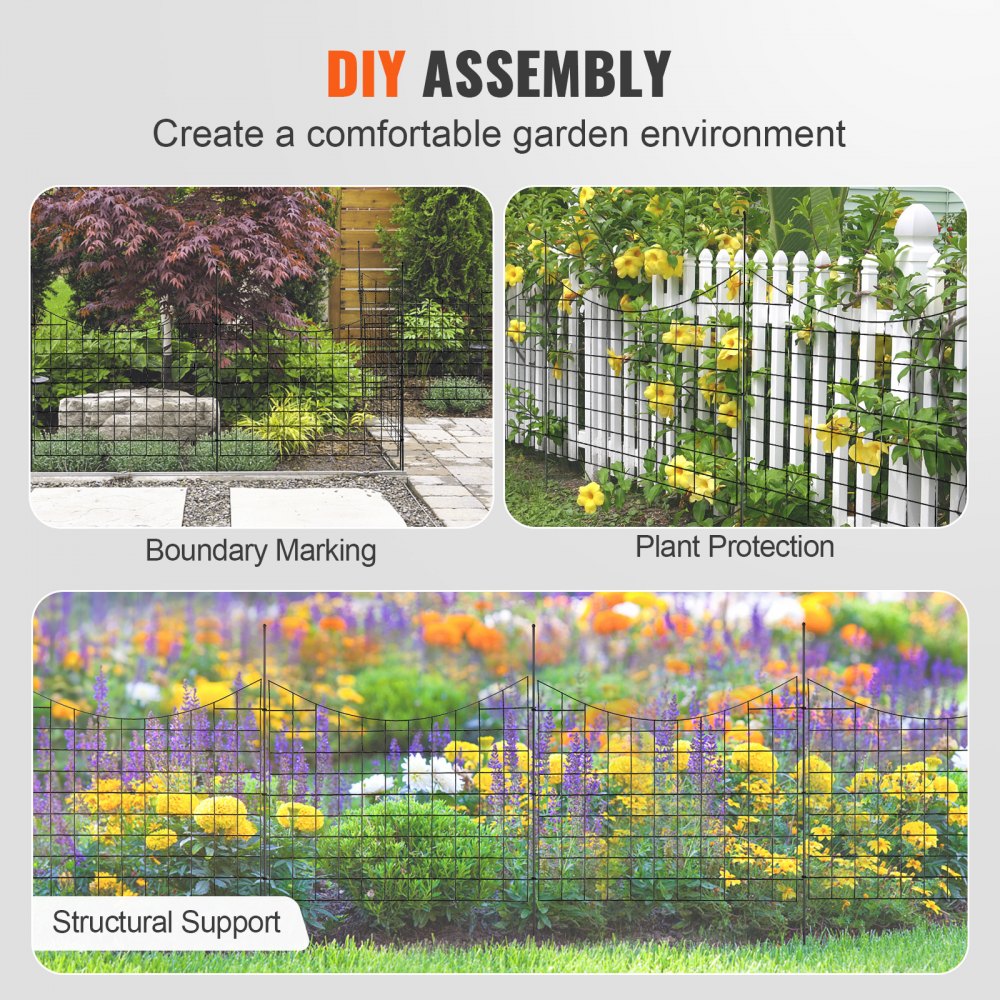 VEVOR Garden Fence, 36.6in(H) x29.5in(L) Animal Barrier Fence, Underground Decorative Garden Fencing with 2.5 Inch Spike Spacing, Metal Dog Fence for the Yard and Outdoor Patio, 5 Pack