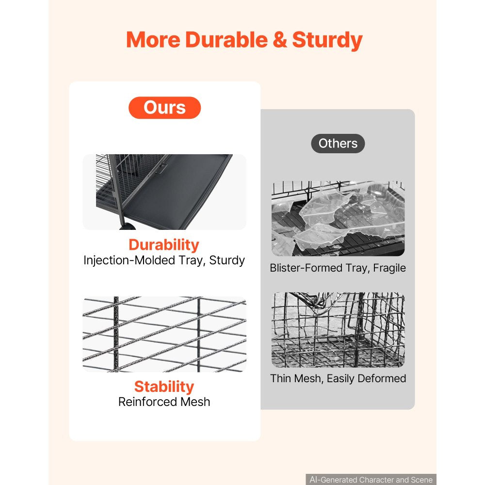 VEVOR Metal Small Animal Cage 52.4"H 6-Tier Rolling Ferret Cage On Wheels, 1" Wire Spacing Large Cages with Ramps, Platform, Tray & Doors for Ferrets, Chinchillas, Sugar Gliders, Small Cats & Rabbits