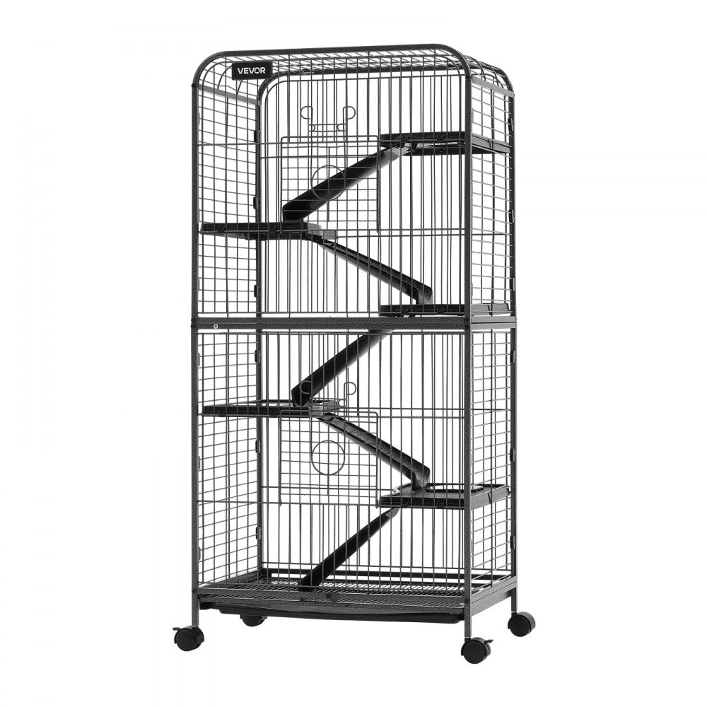 VEVOR Metal Small Animal Cage 52.4"H 6-Tier Rolling Ferret Cage On Wheels, 1" Wire Spacing Large Cages with Ramps, Platform, Tray & Doors for Ferrets, Chinchillas, Sugar Gliders, Small Cats & Rabbits