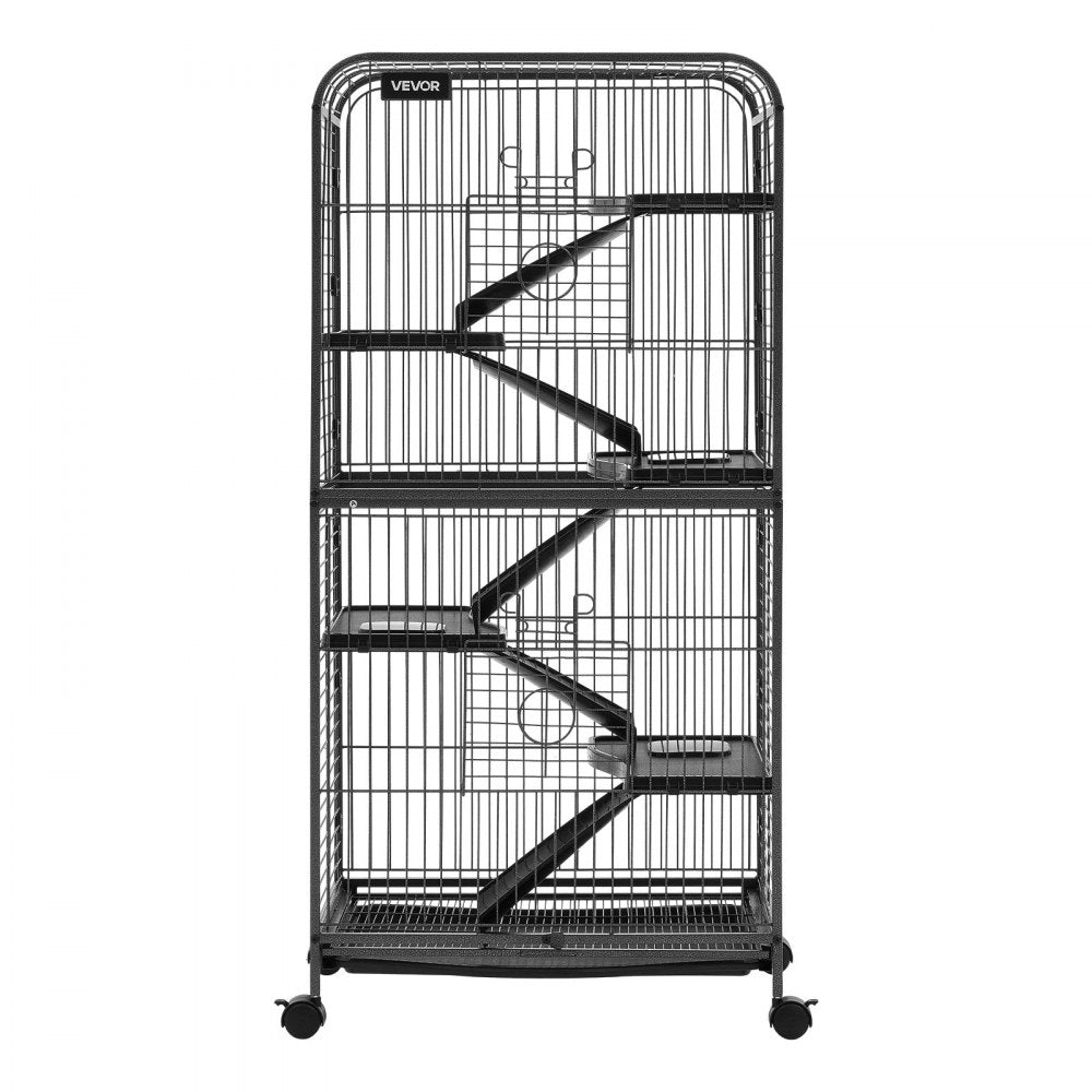 VEVOR Metal Small Animal Cage 52.4"H 6-Tier Rolling Ferret Cage On Wheels, 1" Wire Spacing Large Cages with Ramps, Platform, Tray & Doors for Ferrets, Chinchillas, Sugar Gliders, Small Cats & Rabbits
