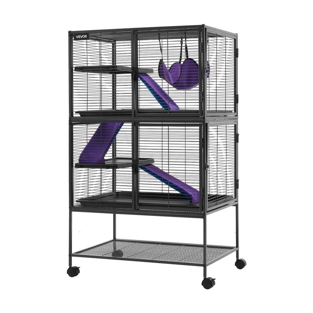 VEVOR Metal Small Animal Cage 51.2"H 4-Tier Rolling Ferret Cage On Wheels, 0.55" Wire Spacing Large Cages with Hammock, Ramps, Tray & Doors for Ferret, Chinchilla, Sugar Glider, Guinea Pig & Rabbit