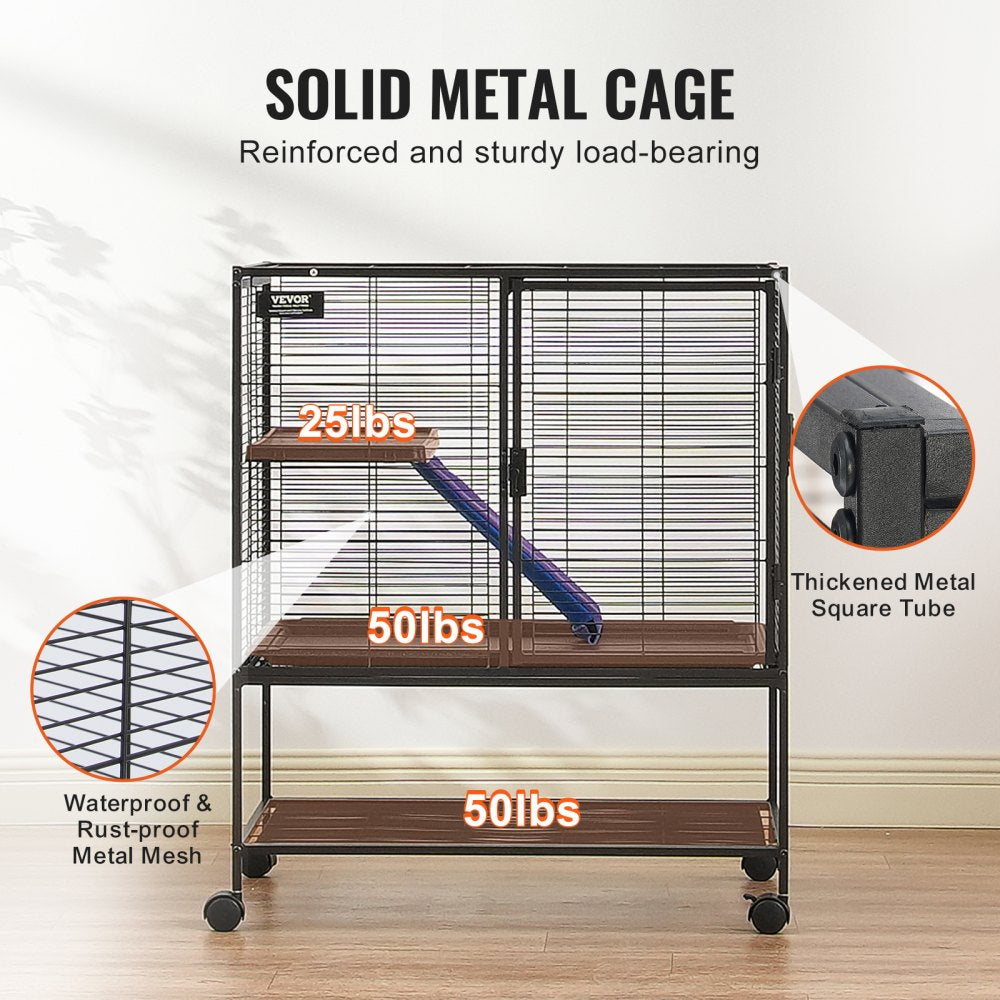 VEVOR 36" Rolling Metal Ferret Cage, Large 2-Tier Cage, Small Animal Cage with Ramps & Tray, Easy to Set up for Pet Rats, Hamster, Guinea Pig, Chinchilla, Squirrel, Hedgehogs, Bunny