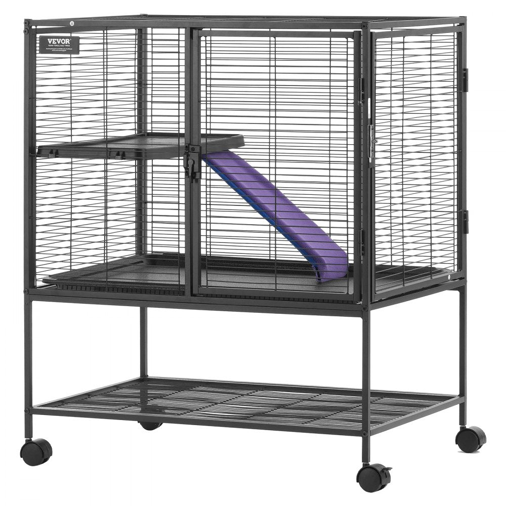VEVOR 36" Rolling Metal Ferret Cage, Large 2-Tier Cage, Small Animal Cage with Ramps & Tray, Easy to Set up for Pet Rats, Hamster, Guinea Pig, Chinchilla, Squirrel, Hedgehogs, Bunny