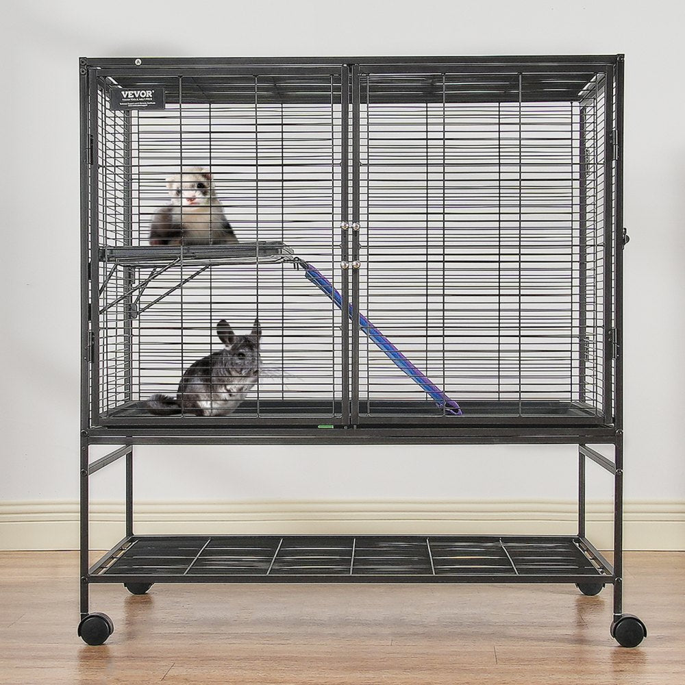 VEVOR 39" Rolling Metal Ferret Cage, Large 2-Tier Cage, Small Animal Cage with Ramps & Tray, Easy to Set up for Pet Rats, Hamster, Guinea Pig, Chinchilla, Squirrel, Hedgehogs, Bunny