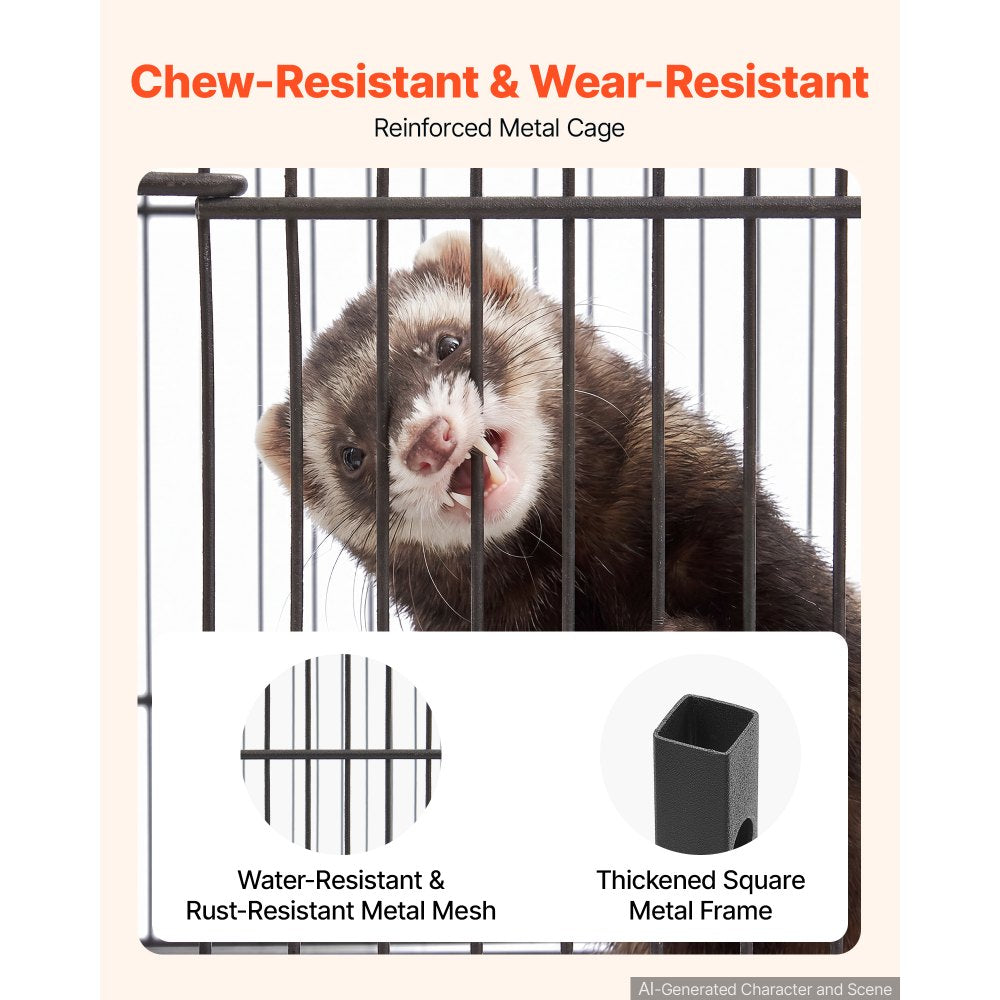 VEVOR Metal Small Animal Cage 39.8"H 3-Tier Rolling Ferret Cage On Wheels, 0.55" Wire Spacing Large Cages with Hammock, Ramps, Tray & Doors for Ferret, Chinchilla, Sugar Glider, Guinea Pig & Rabbit