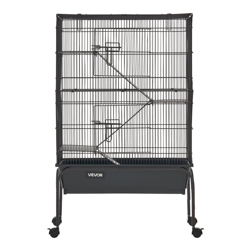 VEVOR Metal Small Animal Cage 39.8"H 3-Tier Rolling Ferret Cage On Wheels, 0.55" Wire Spacing Large Cages with Hammock, Ramps, Tray & Doors for Ferret, Chinchilla, Sugar Glider, Guinea Pig & Rabbit