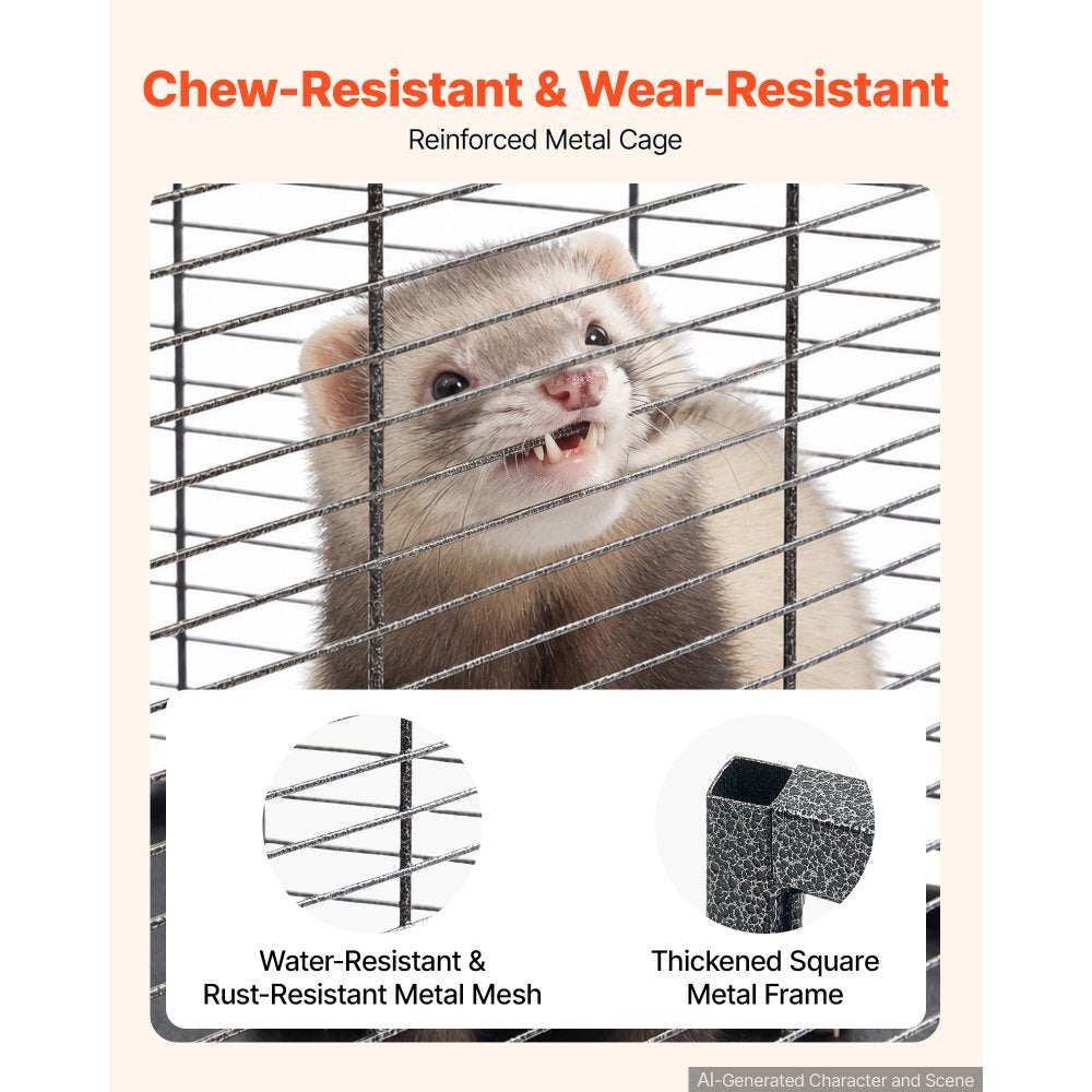 VEVOR Metal Small Animal Cage 54.3"H 4-Tier Rolling Ferret Cage On Wheels, 0.55" Wire Spacing Large Cages with Hammock, Ramps, Tray & Doors for Ferret, Chinchilla, Sugar Glider, Guinea Pig & Rabbit
