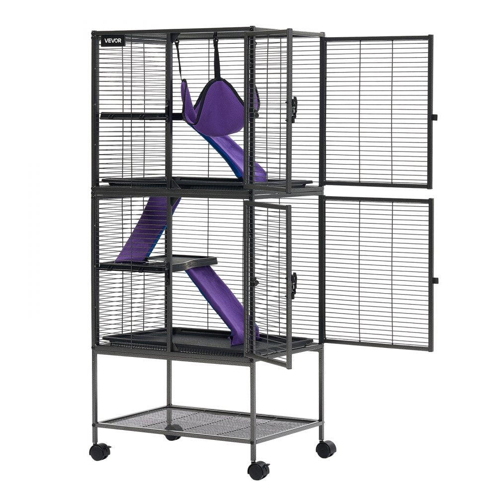 VEVOR Metal Small Animal Cage 54.3"H 4-Tier Rolling Ferret Cage On Wheels, 0.55" Wire Spacing Large Cages with Hammock, Ramps, Tray & Doors for Ferret, Chinchilla, Sugar Glider, Guinea Pig & Rabbit