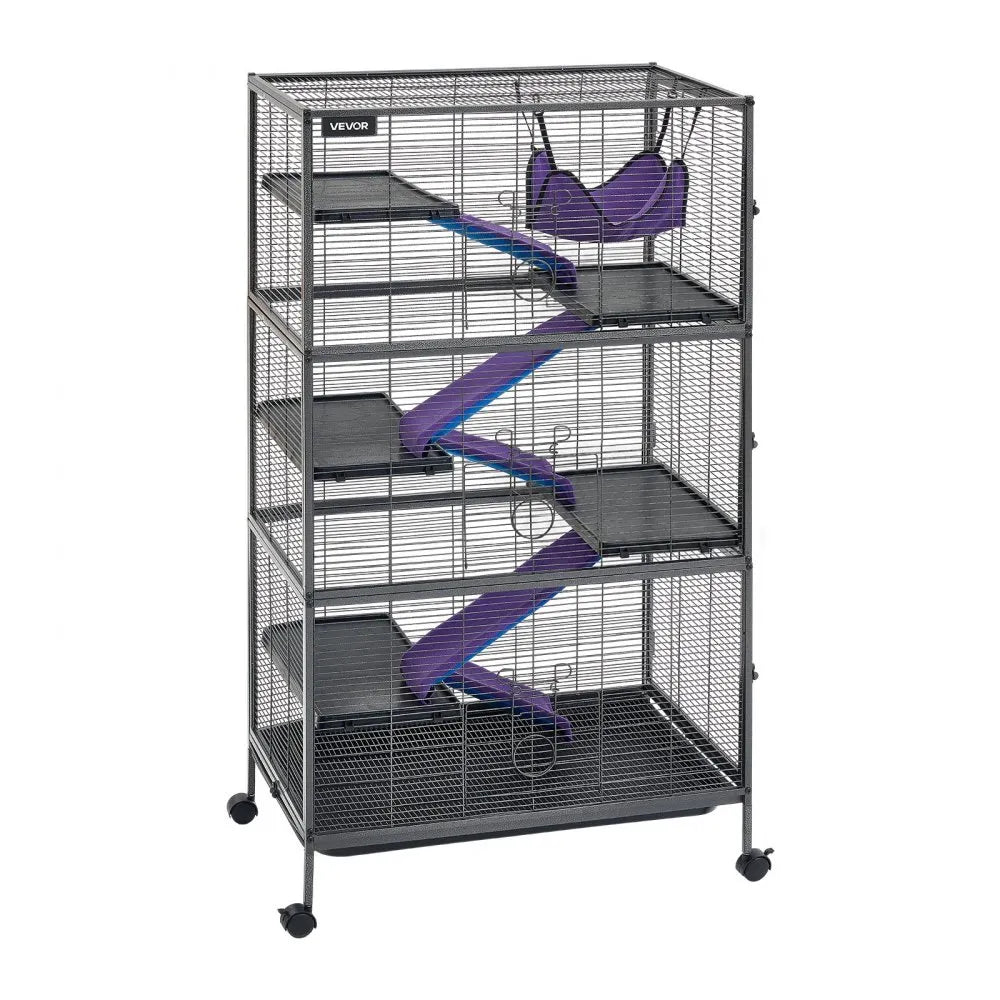 VEVOR Metal Small Animal Cage 58.7"H 6-Tier Rolling Ferret Cage On Wheels, 0.55" Wire Spacing Large Cages with Hammock, Ramps, Tray & Doors for Ferret, Chinchilla, Sugar Glider, Guinea Pig & Rabbit