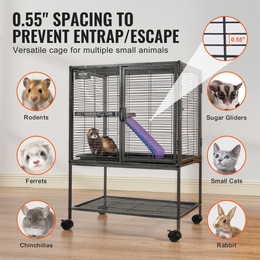 VEVOR 34" Rolling Metal Ferret Cage, Large 2-Tier  Cage, Small Animal Cage with Ramps & Tray, Easy to Set up for Pet Rats, Hamster, Guinea Pig, Chinchilla, Squirrel, Hedgehogs, Bunny