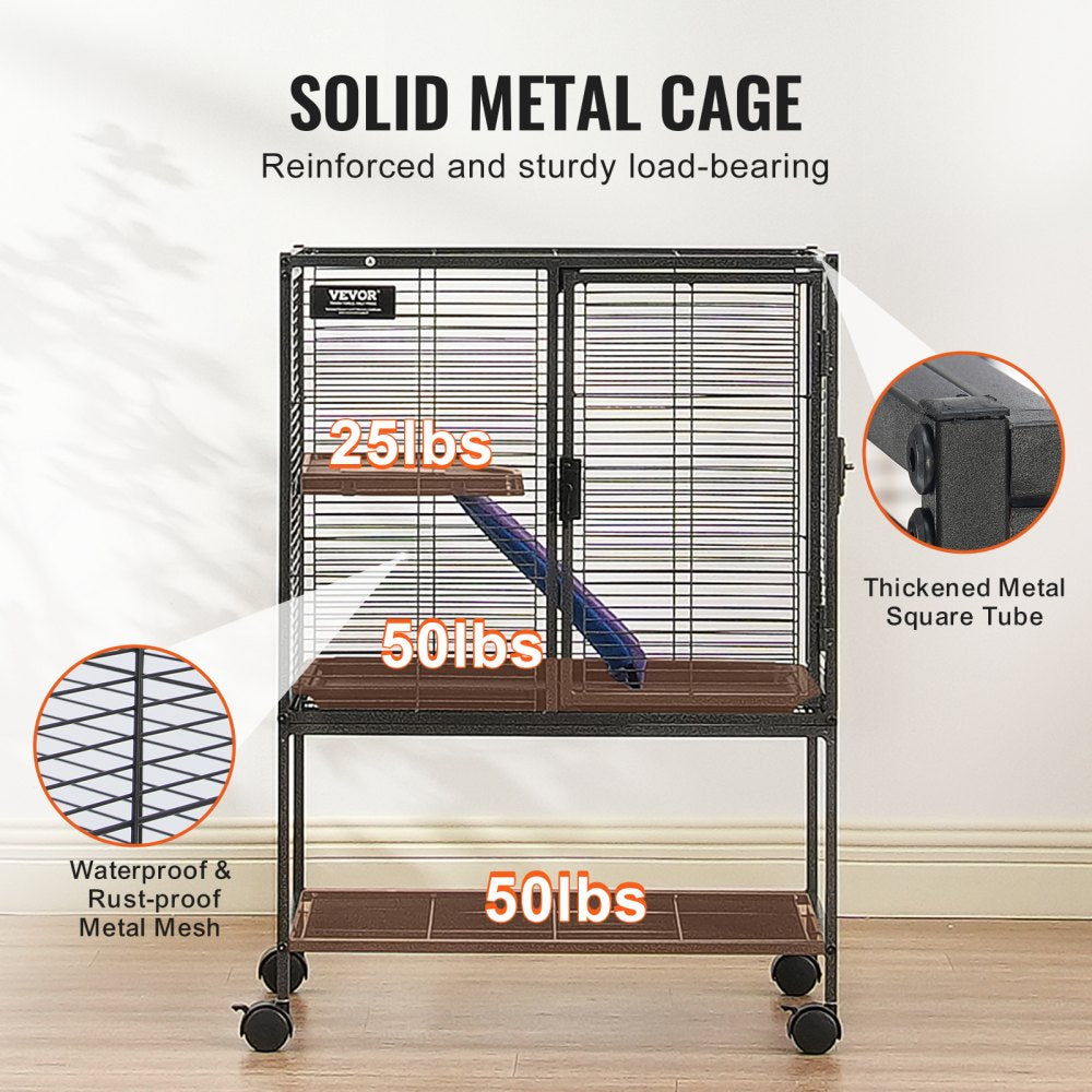 VEVOR 34" Rolling Metal Ferret Cage, Large 2-Tier  Cage, Small Animal Cage with Ramps & Tray, Easy to Set up for Pet Rats, Hamster, Guinea Pig, Chinchilla, Squirrel, Hedgehogs, Bunny
