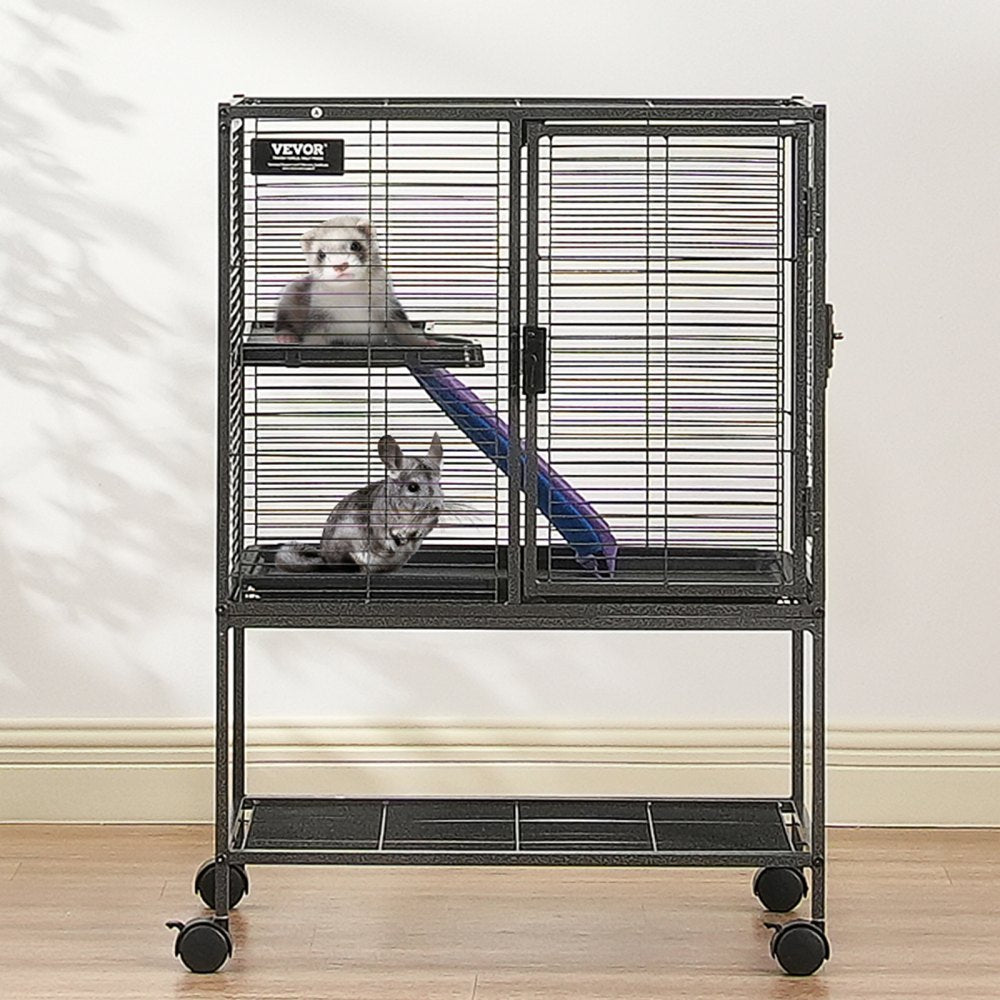 VEVOR 34" Rolling Metal Ferret Cage, Large 2-Tier  Cage, Small Animal Cage with Ramps & Tray, Easy to Set up for Pet Rats, Hamster, Guinea Pig, Chinchilla, Squirrel, Hedgehogs, Bunny