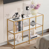 VEVOR 3-Tier Glass Console Table, Modern Rectangle Sofa Side Table with Tempered Glass Top and Iron Legs, Golden Consloe Desk with Anti-Tip Device for Living Room, Hallway, Entryway, Foyer, Golden