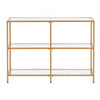 VEVOR 3-Tier Glass Console Table, Modern Rectangle Sofa Side Table with Tempered Glass Top and Iron Legs, Golden Consloe Desk with Anti-Tip Device for Living Room, Hallway, Entryway, Foyer, Golden