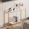 VEVOR 2-Tier Glass Console Table, Modern Rectangle Sofa Side Table with Tempered Glass Top and Iron Legs, Golden Consloe Desk with Anti-Tip Device for Living Room, Hallway, Entryway, Foyer, Golden