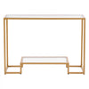 VEVOR 2-Tier Glass Console Table, Modern Rectangle Sofa Side Table with Tempered Glass Top and Iron Legs, Golden Consloe Desk with Anti-Tip Device for Living Room, Hallway, Entryway, Foyer, Golden
