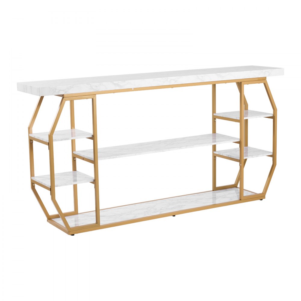 VEVOR Marble Console Table, 3 Tiers Modern Console Table for Open Storage, Golden Geometric Table with Iron Tubes, Anti-Tip Device and Triangular Support for Living Room, Hallway, Entryway, Foyer