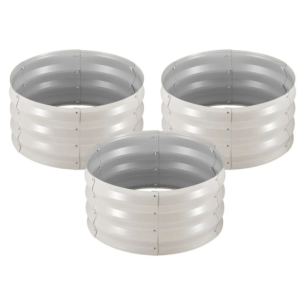 VEVOR 3 Pcs Galvanized Raised Garden Beds, 2 x 2 x 1 ft, Round Metal Planter Boxes Kit Outdoor, Bottomless Elevated Garden Boxes with Gloves, Alu-Zinc, for Planting Flowers Vegetables Herbs, Beige