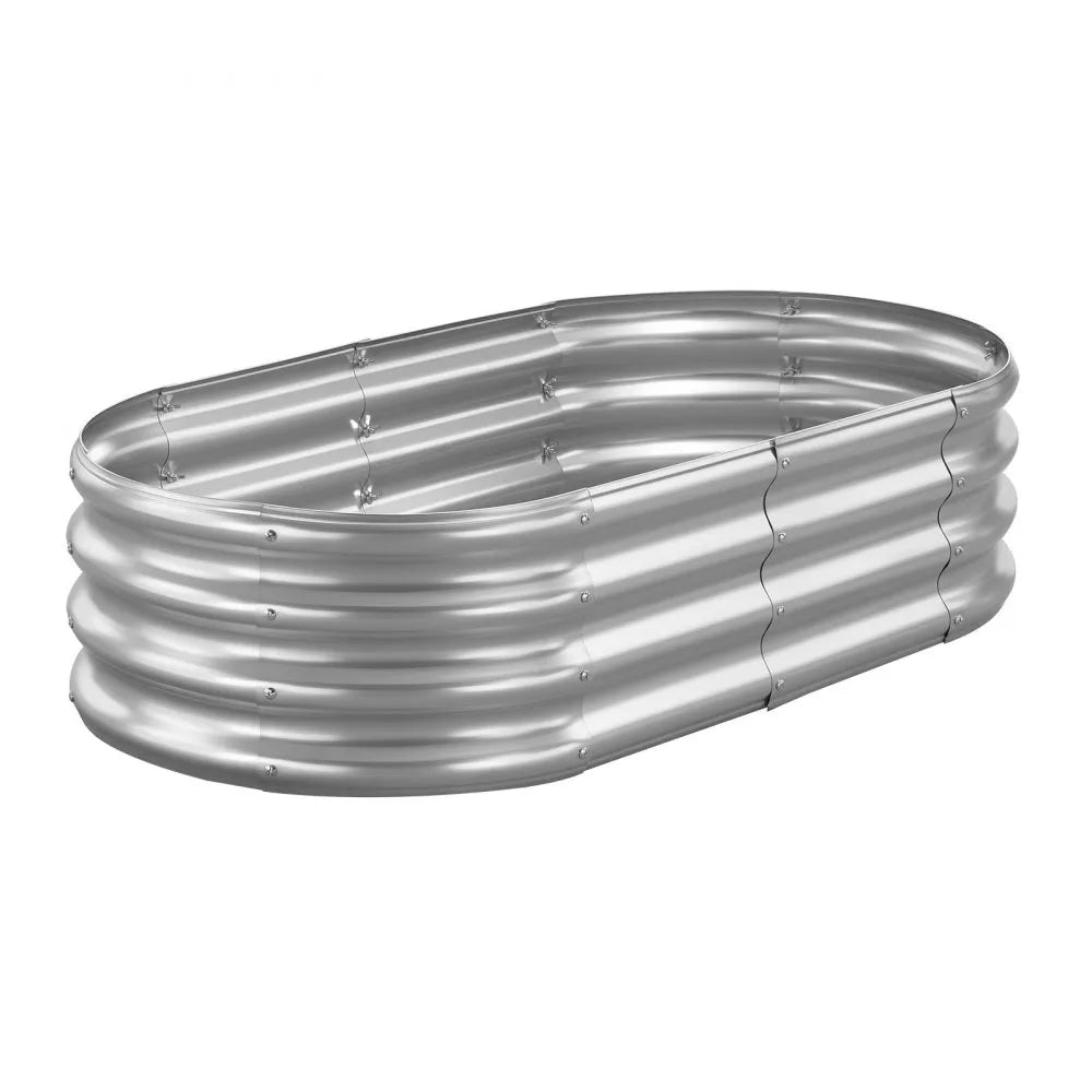 VEVOR Metal Raised Garden Bed, 4 x 2 x 1 ft Oval Outdoor Galvanized Planter Garden Box, Open Bottom Design, Large Planter Raised Bed for Growing Vegetables, Flowers, and Succulents, Galvanized Color