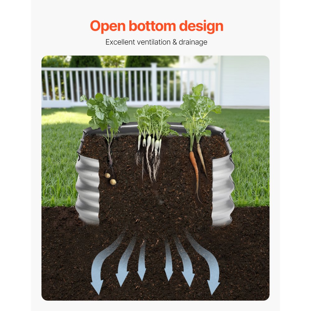 VEVOR Metal Raised Garden Bed, 4 x 2 x 1 ft Outdoor Galvanized Planter Box, with Open Bottom, Large Oval Planter Raised Bed for Gardening Vegetables, Flowers, Herbs, and Succulent Plants, Silver