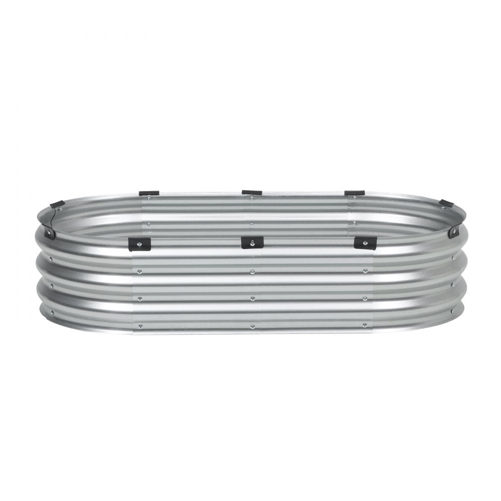 VEVOR Metal Raised Garden Bed, 4 x 2 x 1 ft Outdoor Galvanized Planter Box, with Open Bottom, Large Oval Planter Raised Bed for Gardening Vegetables, Flowers, Herbs, and Succulent Plants, Silver