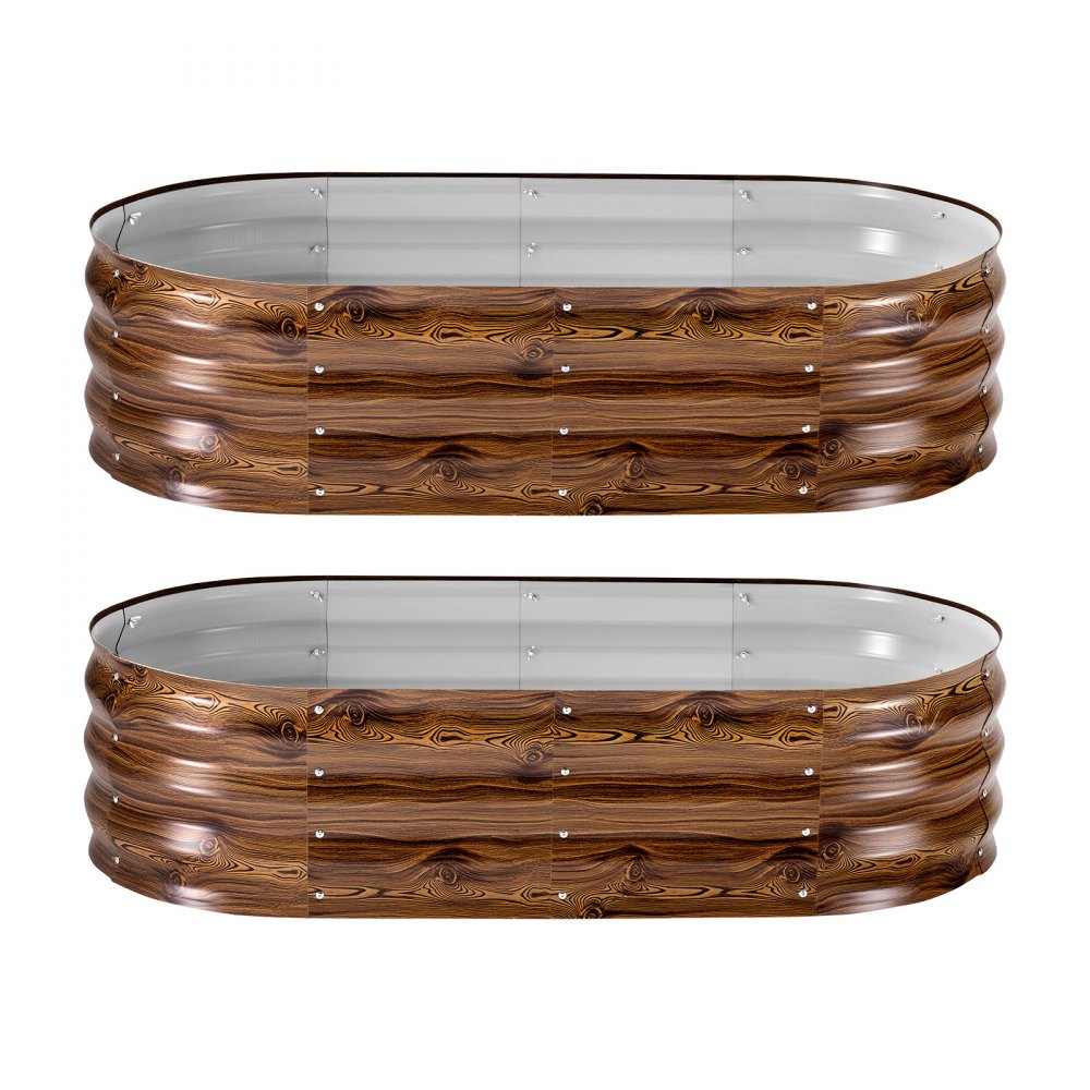 VEVOR 2 Pack Galvanized Raised Garden Beds, 4 x 2 x 1 ft, Oval Metal Planter Boxes Kit Outdoor, Bottomless Elevated Garden Box with Gloves, Alu-Zinc, for Planting Flowers Vegetables, Deep Wood Grain
