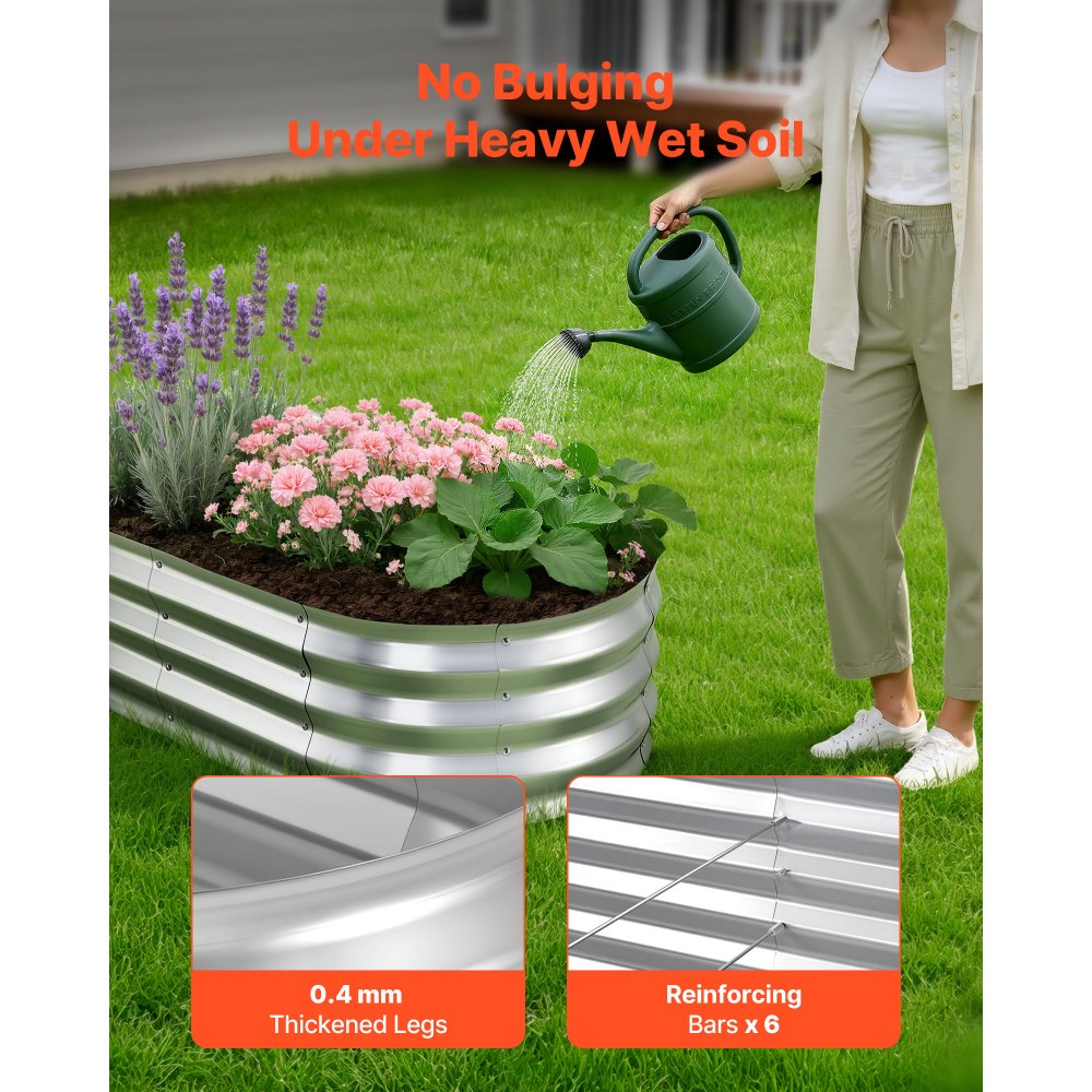 VEVOR 2 Pack Galvanized Raised Garden Beds, 4 x 2 x 1 ft, Oval Metal Planter Boxes Kit Outdoor, Bottomless Elevated Garden Box with Gloves, Alu-Zinc, for Planting Flowers Fruits Vegetables, Silver