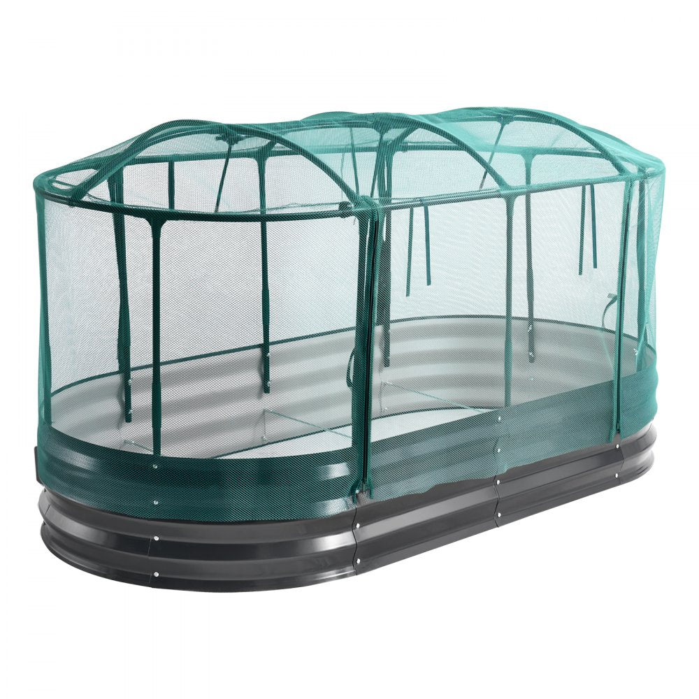 VEVOR Galvanized Raised Garden Bed, 6 x 3 x 1 ft, with Self Watering System and Mesh Cover, Oval Metal Planter Box Kit Outdoor, Rustproof Alu-Zinc, for Planting Flowers Fruits Vegetables, Dark Gray