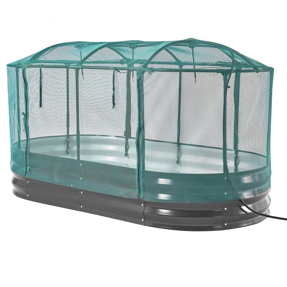 VEVOR Galvanized Raised Garden Bed, 6 x 3 x 1 ft, with Self Watering System and Mesh Cover, Oval Metal Planter Box Kit Outdoor, Rustproof Alu-Zinc, for Planting Flowers Fruits Vegetables, Dark Gray