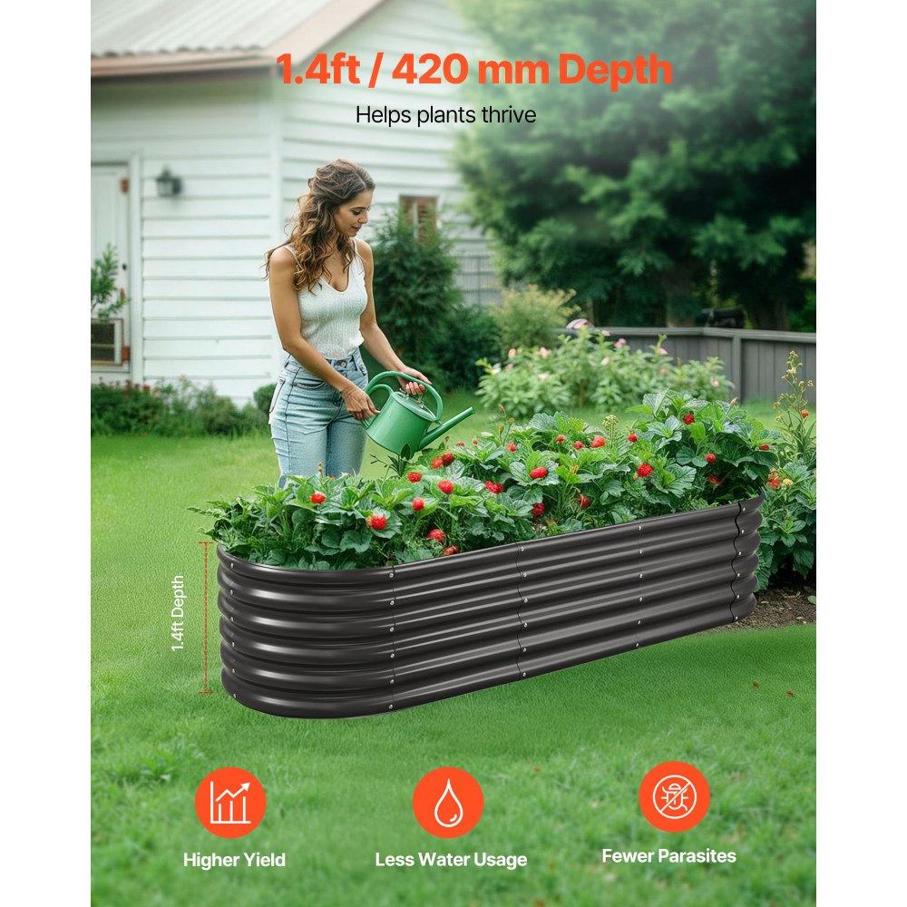 VEVOR Metal Raised Garden Bed, 6.56 x 1.97 x 1.4 ft Oval Outdoor Galvalume Planter Garden Box, Open Bottom Design, Large Planter Raised Bed for Growing Vegetables, Flowers, Succulents, Dark Gray