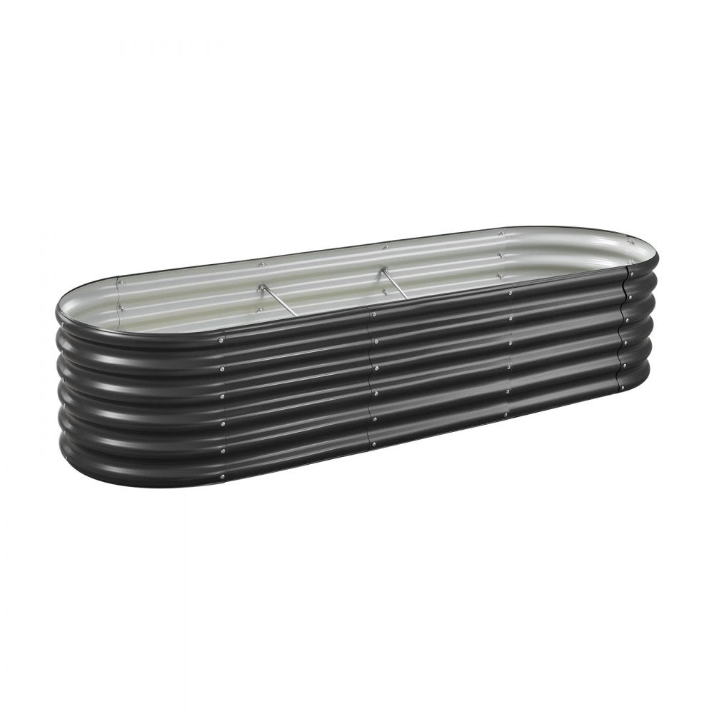 VEVOR Metal Raised Garden Bed, 6.56 x 1.97 x 1.4 ft Oval Outdoor Galvalume Planter Garden Box, Open Bottom Design, Large Planter Raised Bed for Growing Vegetables, Flowers, Succulents, Dark Gray