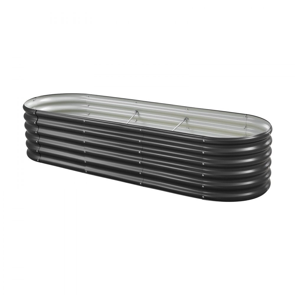VEVOR Metal Raised Garden Bed, 6.56 x 1.97 x 1.4 ft Oval Outdoor Galvalume Planter Garden Box, Open Bottom Design, Large Planter Raised Bed for Growing Vegetables, Flowers, Succulents, Dark Gray