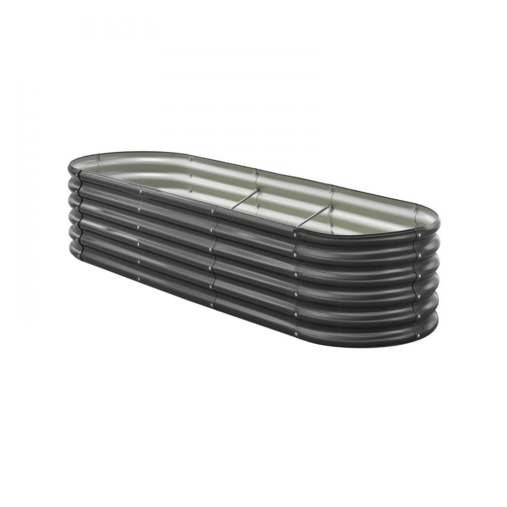 VEVOR Metal Raised Garden Bed, 6.56 x 1.97 x 1.4 ft Oval Outdoor Galvalume Planter Garden Box, Open Bottom Design, Large Planter Raised Bed for Growing Vegetables, Flowers, Succulents, Dark Gray