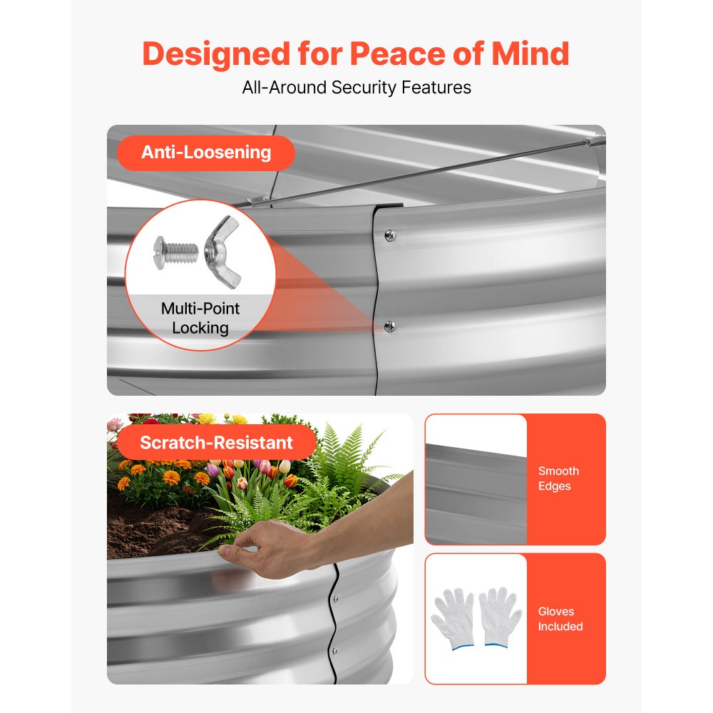 VEVOR Galvanized Raised Garden Bed, 8 x 4 x 1 ft, Oval Metal Planter Box Kit Outdoor, Bottomless Elevated Garden Box with Gloves, Rustproof Alu-Zinc, for Planting Flowers Fruits Vegetables, Silver