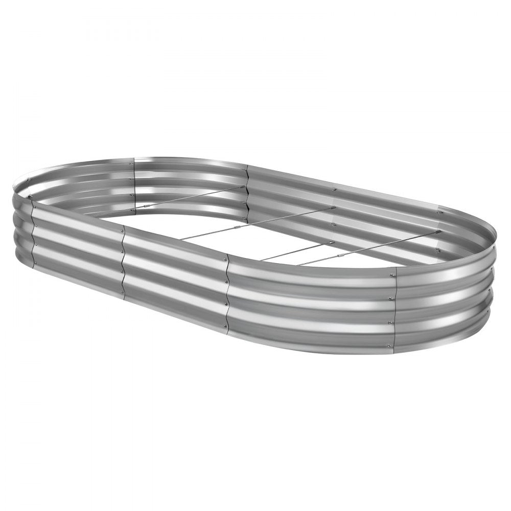 VEVOR Galvanized Raised Garden Bed, 8 x 4 x 1 ft, Oval Metal Planter Box Kit Outdoor, Bottomless Elevated Garden Box with Gloves, Rustproof Alu-Zinc, for Planting Flowers Fruits Vegetables, Silver
