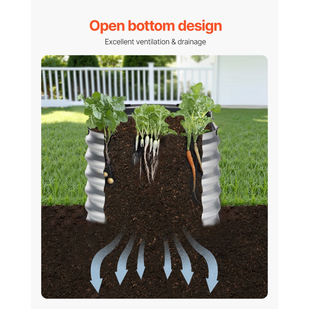 VEVOR Metal Raised Garden Bed, 4 x 2 x 2 ft Outdoor Galvanized Planter Box, with Open Bottom, Large Oval Planter Raised Bed for Gardening Vegetables, Flowers, Herbs, and Succulent Plants, Silver