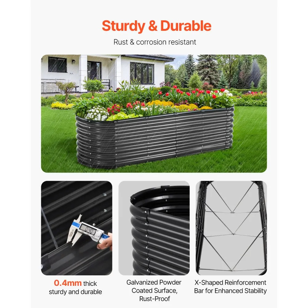 VEVOR Metal Raised Garden Bed, 8 x 2 x 2 ft Outdoor Galvanized Planter Box, with Open Bottom, Large Oval Planter Raised Bed for Gardening Vegetables, Flowers, Herbs, and Succulent Plants, Dark Gray
