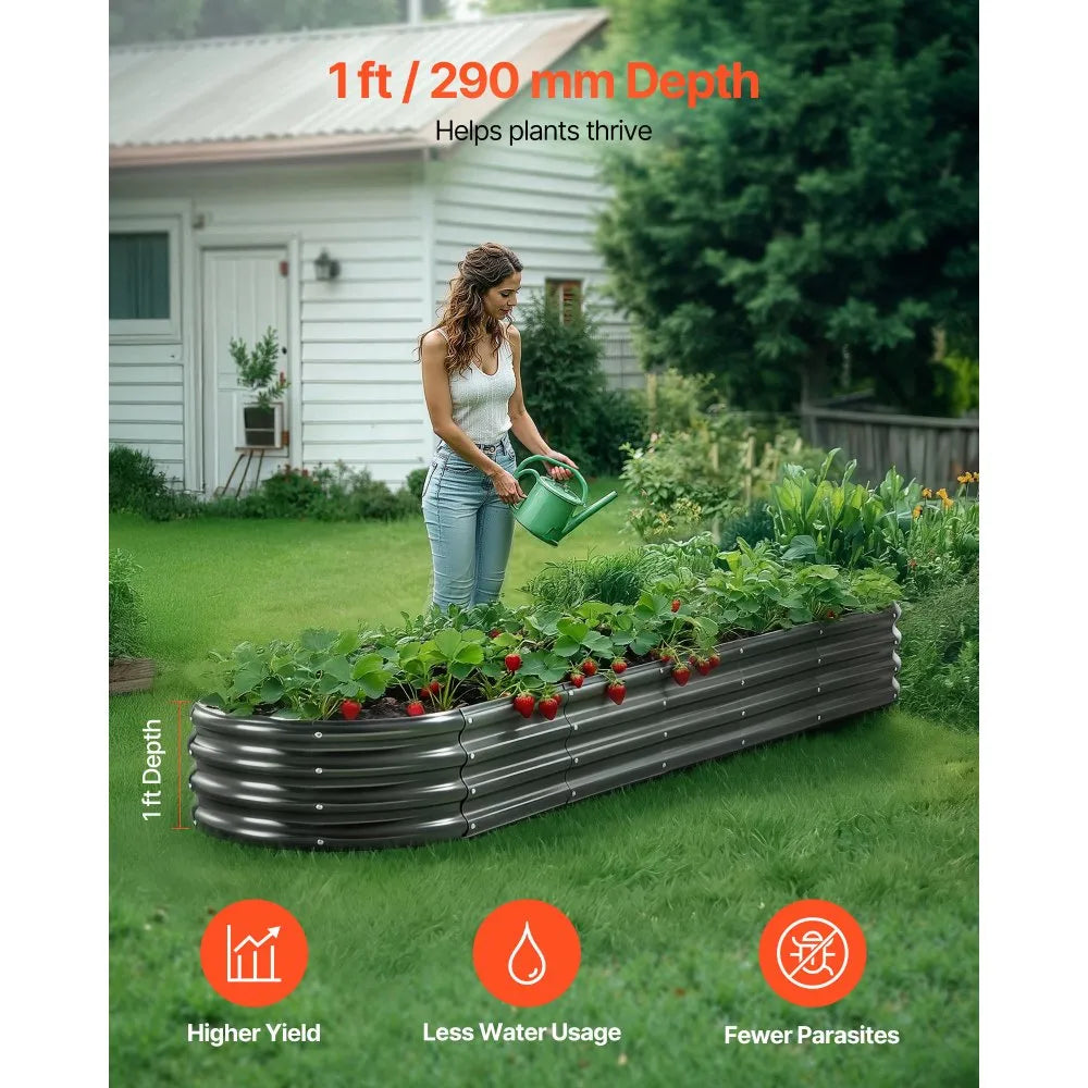 VEVOR Metal Raised Garden Bed, 8 x 2 x 1 ft Oval Outdoor Galvanized Planter Garden Box, Open Bottom Design, Large Planter Raised Bed for Growing Vegetables, Flowers, Herbs, and Succulents, Dark Gray