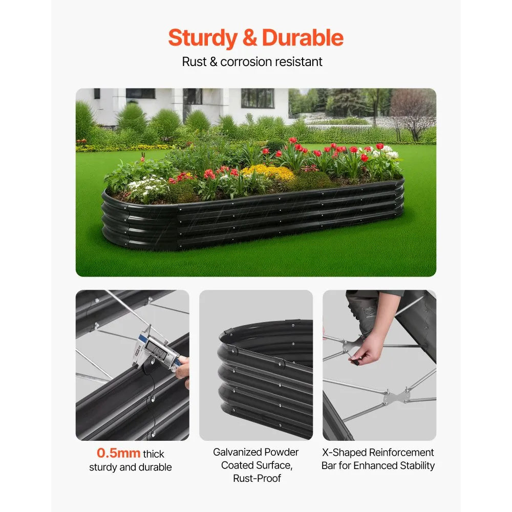 VEVOR Metal Raised Garden Bed, 8 x 2 x 1 ft Oval Outdoor Galvanized Planter Garden Box, Open Bottom Design, Large Planter Raised Bed for Growing Vegetables, Flowers, Herbs, and Succulents, Dark Gray
