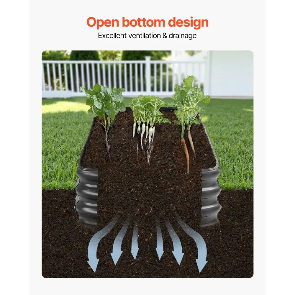 VEVOR Metal Raised Garden Bed, 8 x 2 x 1 ft Oval Outdoor Galvanized Planter Garden Box, Open Bottom Design, Large Planter Raised Bed for Growing Vegetables, Flowers, Herbs, and Succulents, Dark Gray