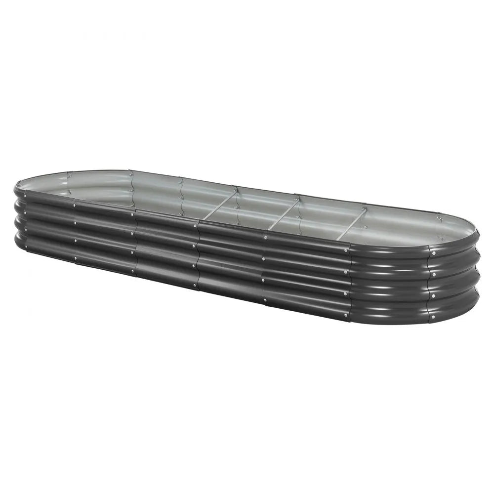 VEVOR Metal Raised Garden Bed, 8 x 2 x 1 ft Oval Outdoor Galvanized Planter Garden Box, Open Bottom Design, Large Planter Raised Bed for Growing Vegetables, Flowers, Herbs, and Succulents, Dark Gray