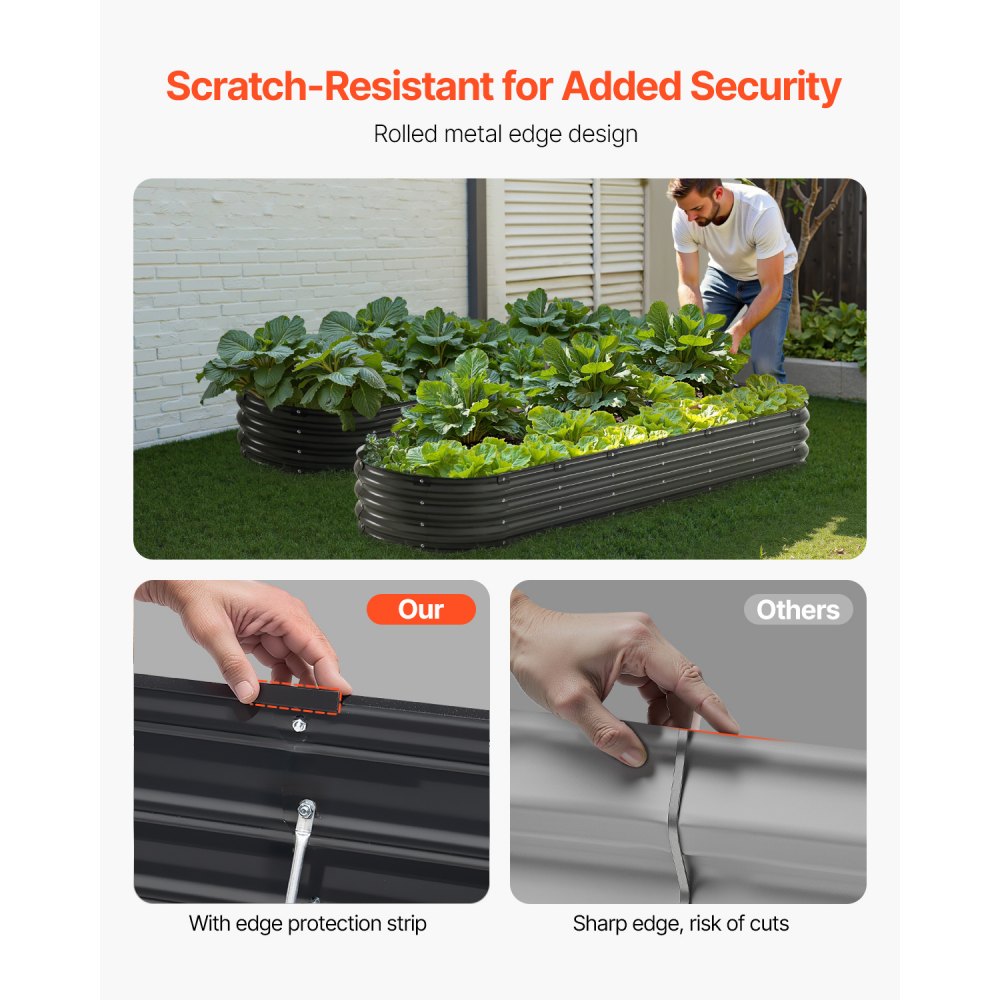 VEVOR Metal Raised Garden Bed, 8 x 2 x 1 ft Outdoor Galvanized Planter Box, with Open Bottom, Large Oval Planter Raised Bed for Gardening Vegetables, Flowers, Herbs, and Succulent Plants, Dark Gray