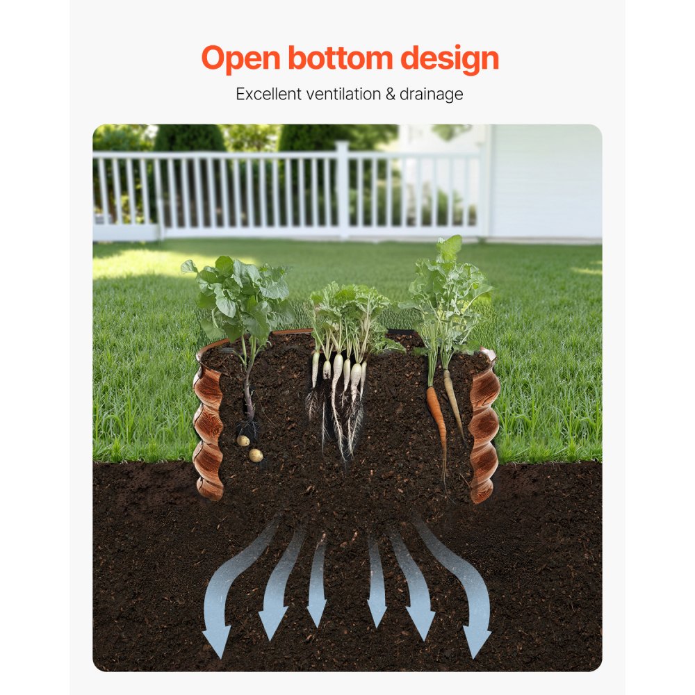 VEVOR Metal Raised Garden Bed, 3 Pcs 2 x 2 x 1 ft Outdoor Galvanized Planter Garden Box, Open Bottom Design, Large Planter Raised Bed for Growing Vegetables, Flowers, Herbs, Succulents, Wood Grain