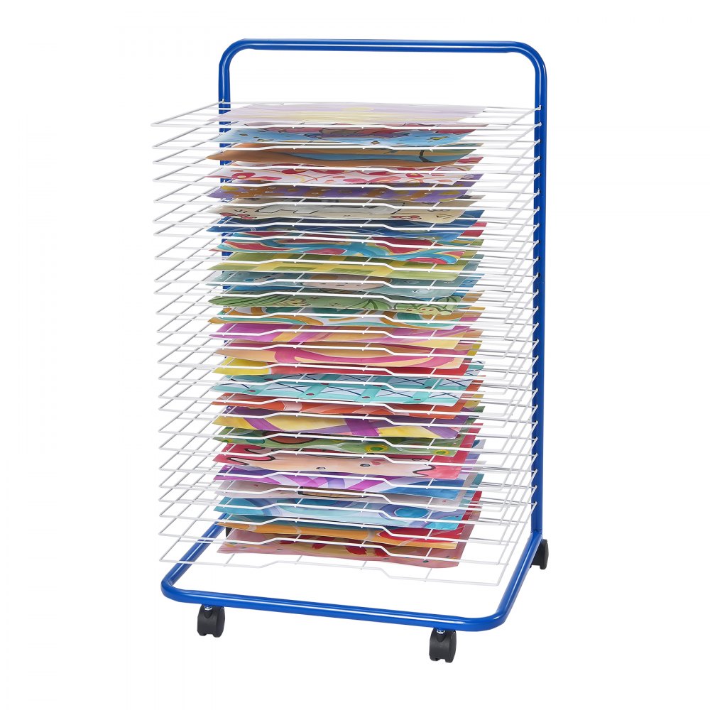 VEVOR Art Drying Rack, 25 Removable Shelves 23.75 x 17.5 x 38 inch Paint Drying Rack With Lockable Wheels, Carbon Steel Painting Drying Rack for Artwork in Classroom, Art Studios, Schools, Blue+White