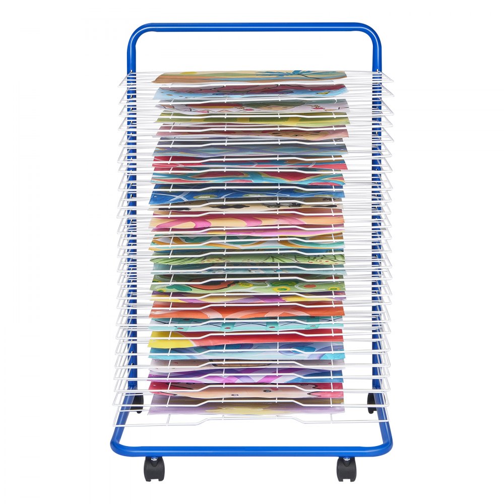 VEVOR Art Drying Rack, 25 Removable Shelves 23.75 x 17.5 x 38 inch Paint Drying Rack With Lockable Wheels, Carbon Steel Painting Drying Rack for Artwork in Classroom, Art Studios, Schools, Blue+White
