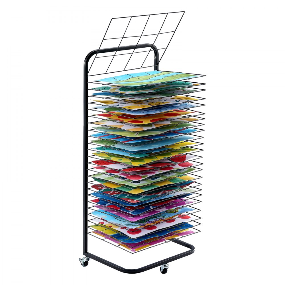 VEVOR Art Drying Rack, 25 Removable Shelves 17 x 13 x 39.4 inch Paint Drying Rack With Lockable Wheels, Carbon Steel Painting Drying Rack for Artwork in Classroom, Art Studios and Schools, Black