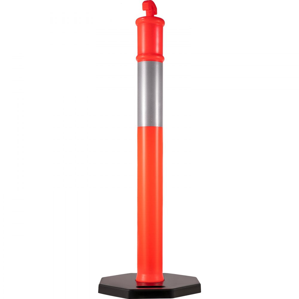 VEVOR 4Pack Traffic Delineator Posts 44 Inch Height, PE Delineator Post Kit 10 inch Reflective Band, Orange Delineator Cones with Rubber Base 16 inch for Construction Sites, Facility Management etc.