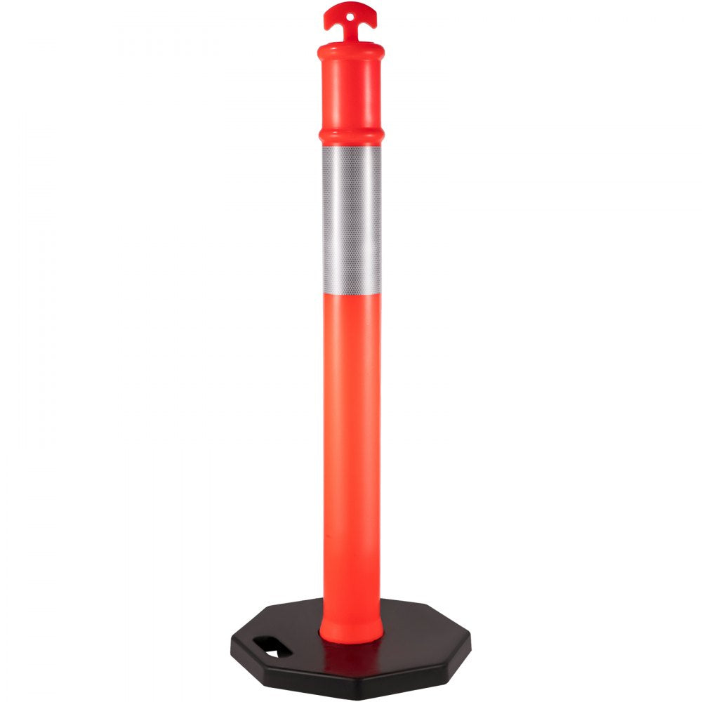 VEVOR 4Pack Traffic Delineator Posts 44 Inch Height, PE Delineator Post Kit 10 inch Reflective Band, Orange Delineator Cones with Rubber Base 16 inch for Construction Sites, Facility Management etc.