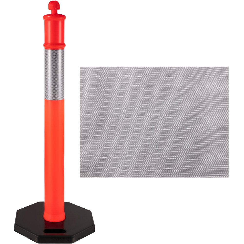 VEVOR 4Pack Traffic Delineator Posts 44 Inch Height, PE Delineator Post Kit 10 inch Reflective Band, Orange Delineator Cones with Rubber Base 16 inch for Construction Sites, Facility Management etc.